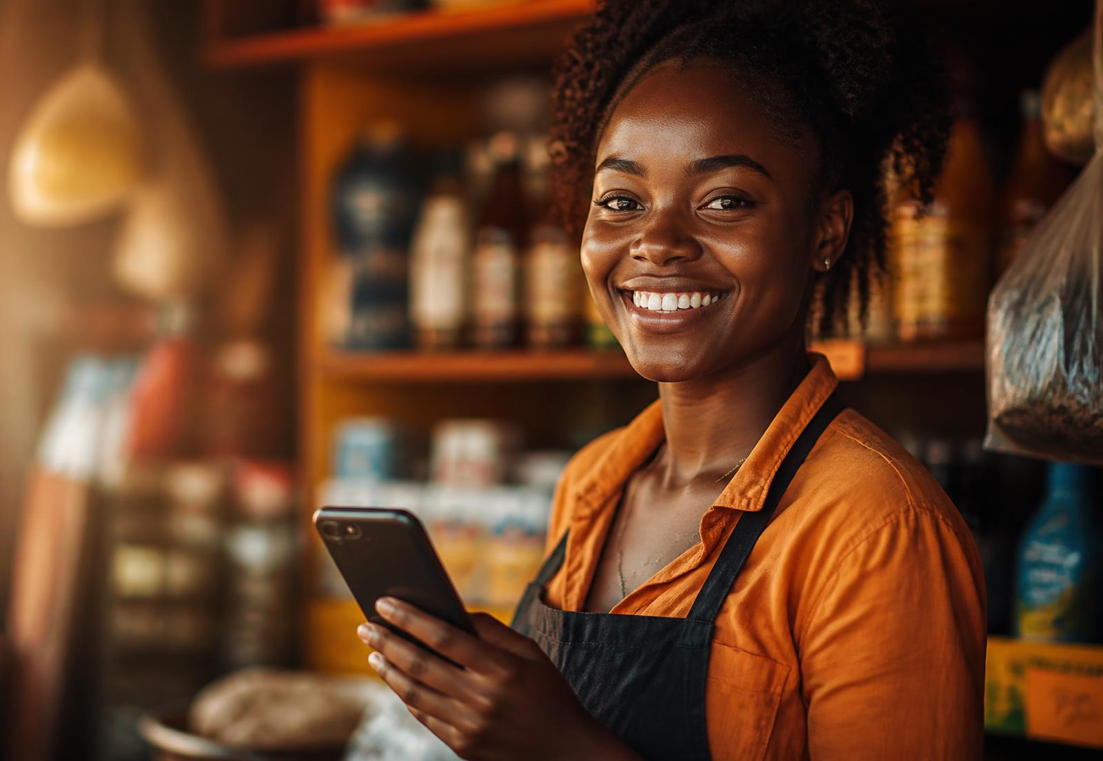 Empreendedora moçambicana a receber pagamentos pelo telemóvel com a Xpay